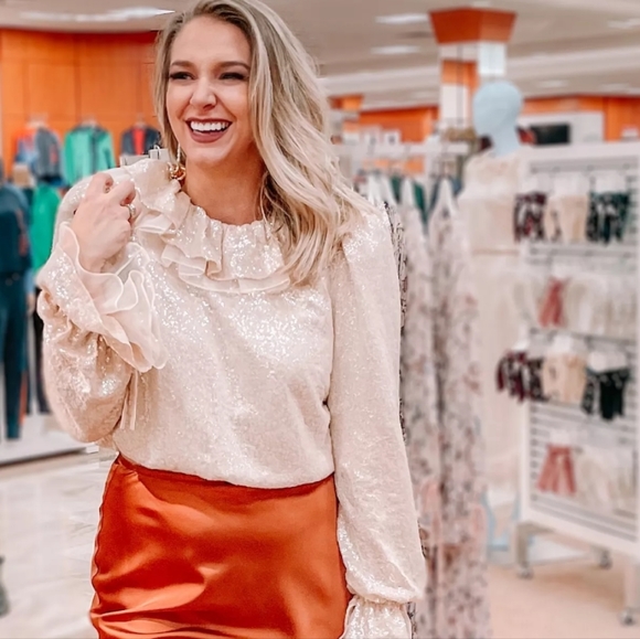 ANTONIO MELANI Tops - Antonio Melani x Nicola Bathie Champagne Gold Sequin Shelby Blouse